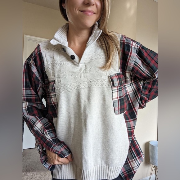 One of a kind, Flannel and sweater sewed rework, no 31 - Picture 1 of 5